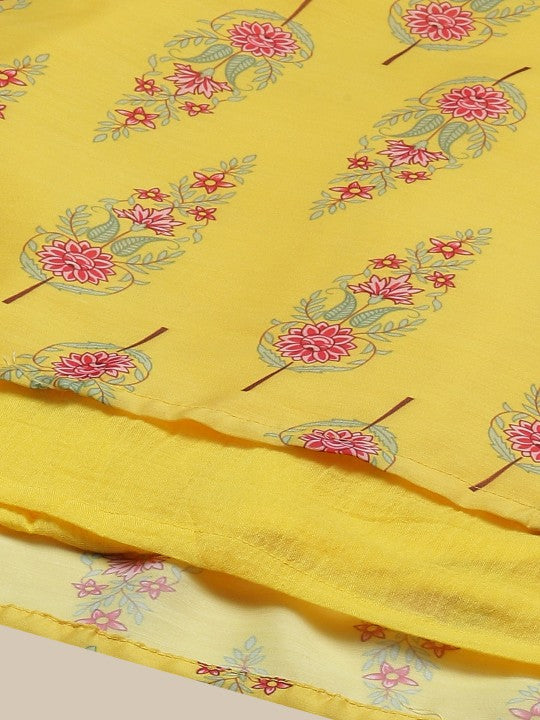 Women Yellow Printed Maxi Flared Skirts-4