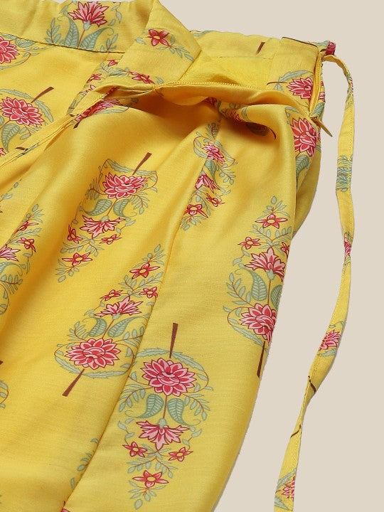 Women Yellow Printed Maxi Flared Skirts-5