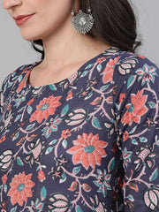 Women Red Floral Printed Kurta With Trouser & Dupatta