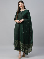 Women Green Pure Cotton Kurta with Palazzos & With Dupatta