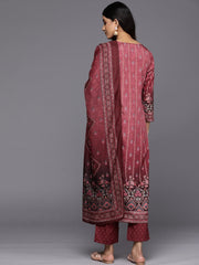 Women Maroon Floral Printed Kurta with Trousers & With Dupatta