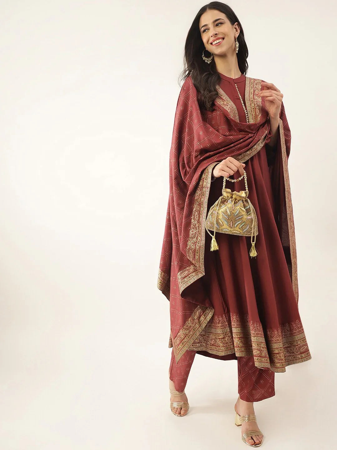 Women Blue Ethnic Motifs Empire Kurta with Trousers & Dupatta-14