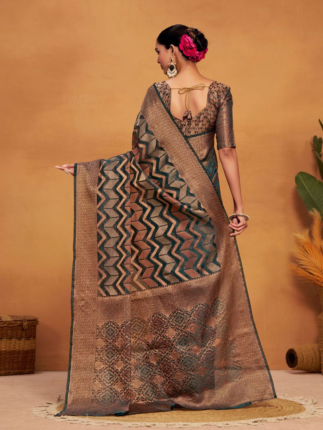 Woven Banarasi Organza Silk Saree with Blouse Piece-2