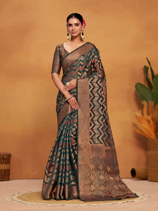 Woven Banarasi Organza Silk Saree with Blouse Piece-1