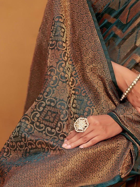 Woven Banarasi Organza Silk Saree with Blouse Piece-4