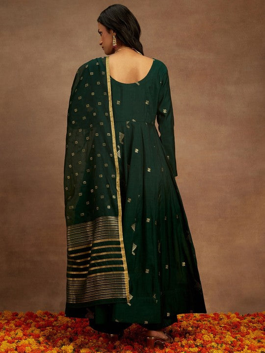 Woven Design Chanderi Silk Kurta With Trousers & Dupatta-2