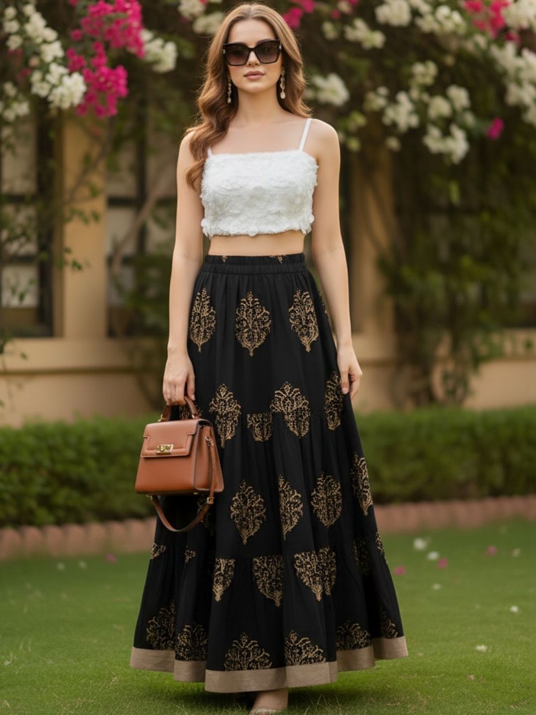 Printed Pure Cotton Maxi Flared Skirts