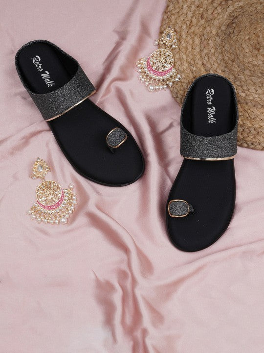 Embellished Retro Open Toe Flats