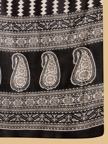 Black Ethnic Motifs Printed Pure Cotton Straight Kurta With Trousers & Dupatta