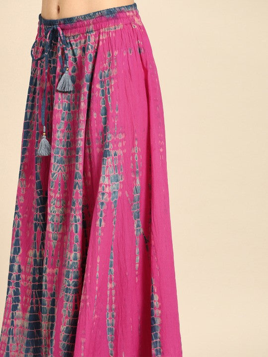 Pink and Blue Dyed Maxi Pure Cotton Flared Skirt