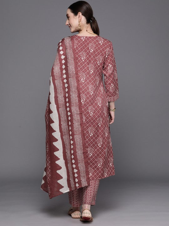 Bandhani Printed Regular Thread Work Pure Cotton Kurta With Trousers & Dupatta-2