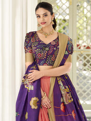 Kalamkari Printed Semi-Stitched Lehenga & Unstitched Blouse With Dupatta