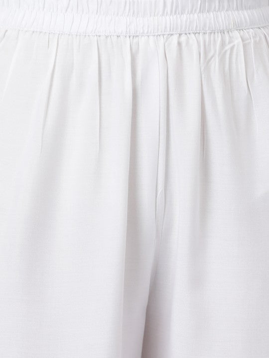Women White Yoke Design Gotta Patti Kurta with Palazzos & Dupatta