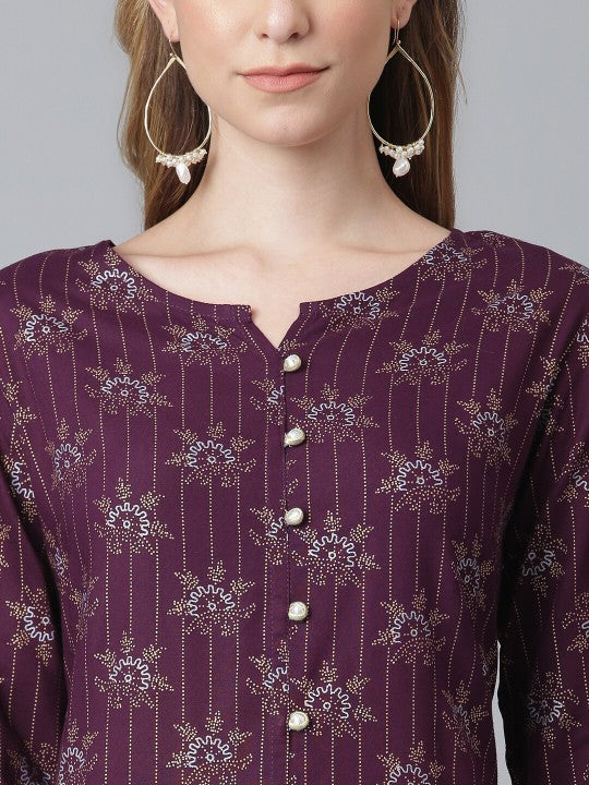 Women Purple Ethnic Motifs Printed Kurta with Skirt-3