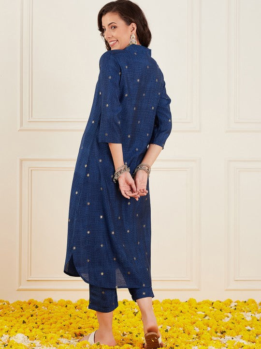 Ethnic Motifs Printed V-Neck Straight Kurta With Trouser