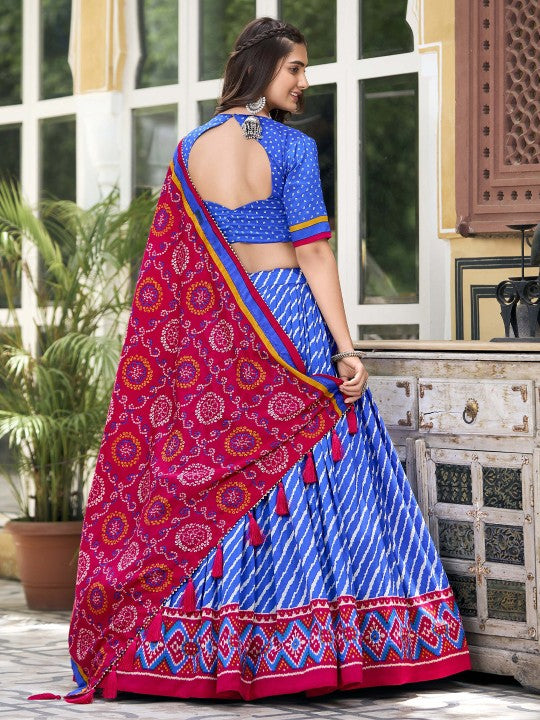 Blue Printed Ready to Wear Lehenga & Unstitched Blouse With Dupatta-3