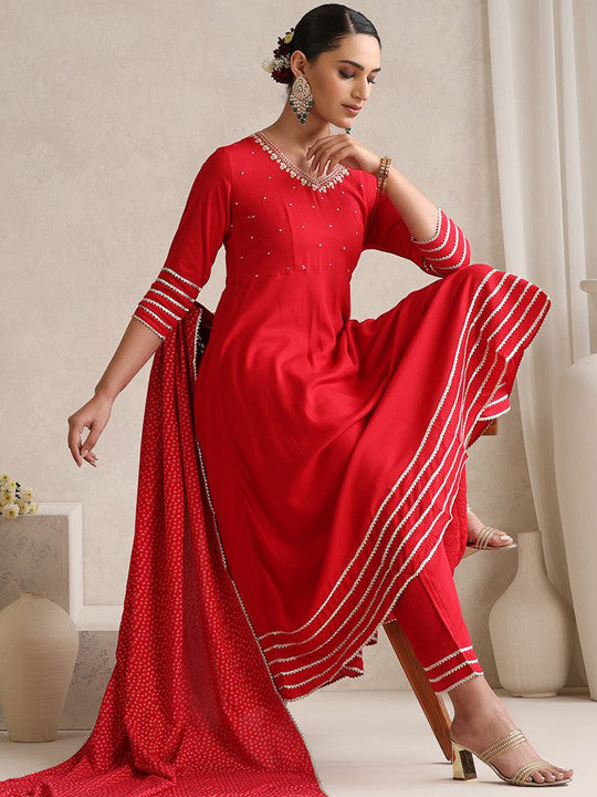 Women Regular Gotta Patti Kurta with Trousers & With Dupatta-27