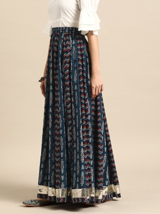 Anayna Women Printed A-Line Flared Cotton Maxi Skirt-2