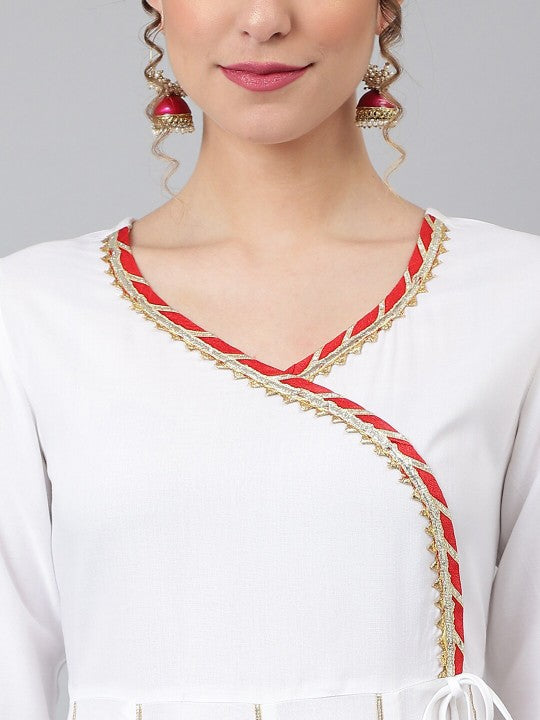 Women White Angrakha Kurta with Palazzos & With Dupatta-2