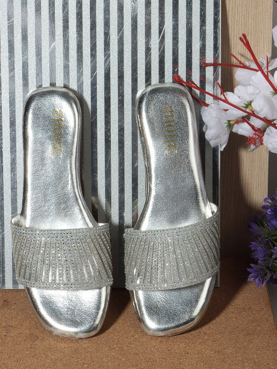 Women Embellished Party Open Toe Flats-9