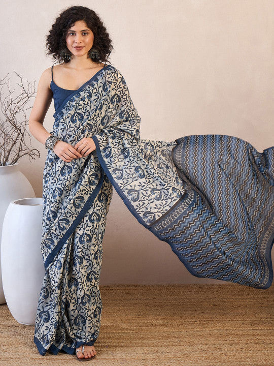 Ethnic Motifs Printed Dabu Saree-8
