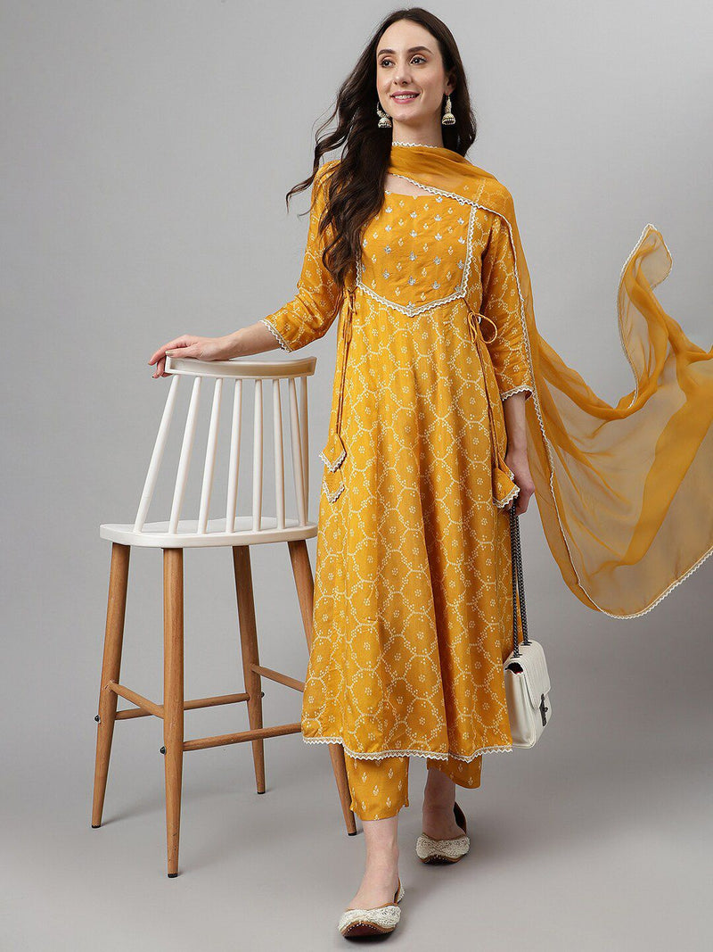 Ethnic Motifs Printed Sequinned Kurta with Palazzos & Dupatta-6