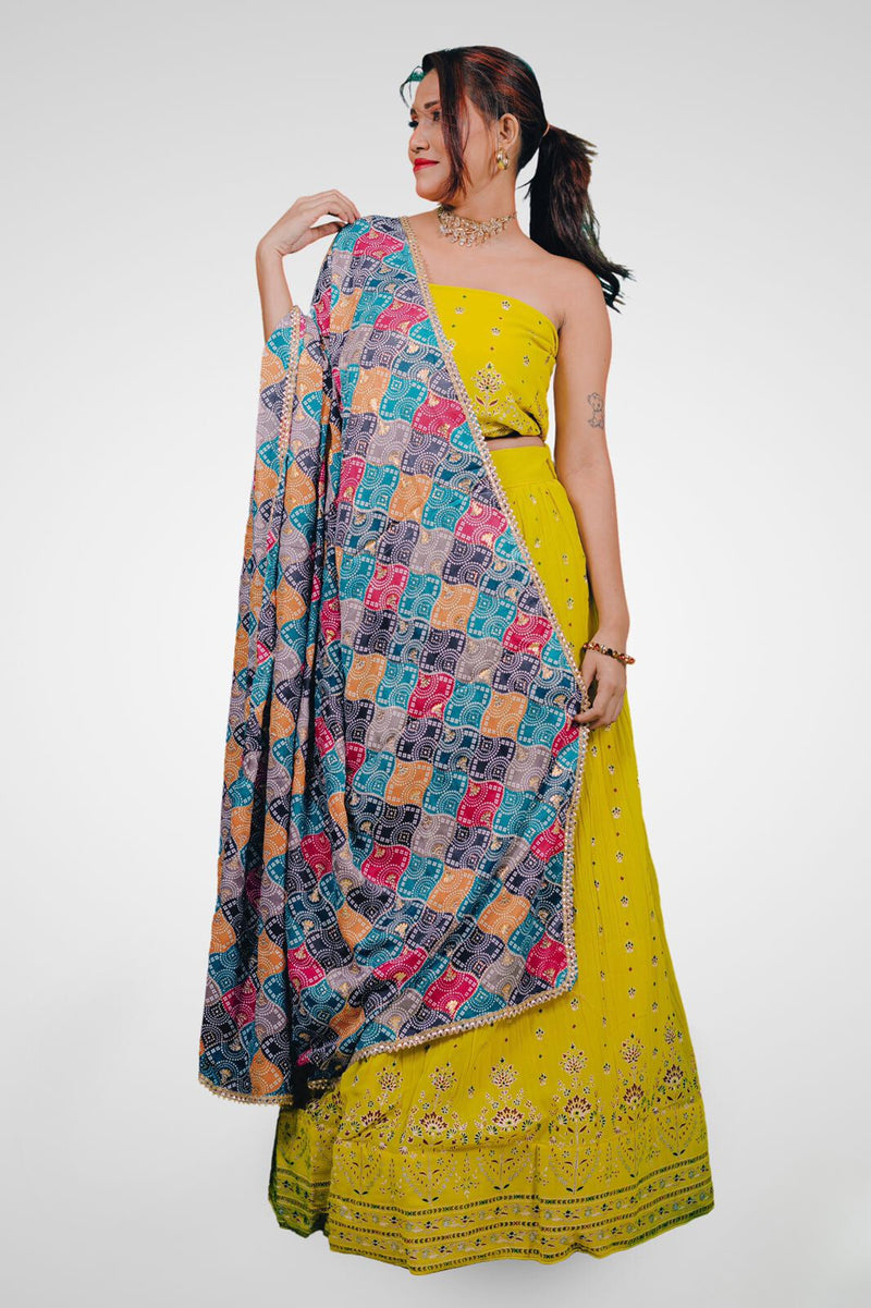 Multicolor Vibrant Semi Stitched Floral Design Lehenga Cholis-2