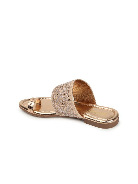 Women Ethnic Embellished One Toe Flats