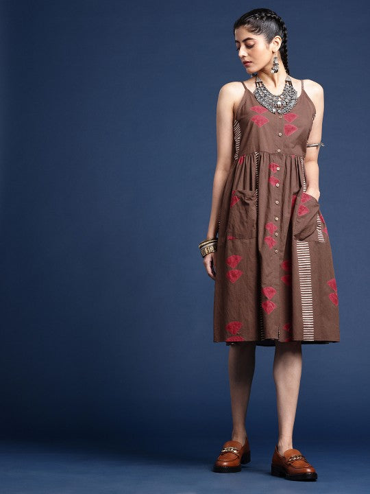 Block Print Legacy Geometric Printed Pure Cotton Ethnic Dress-1