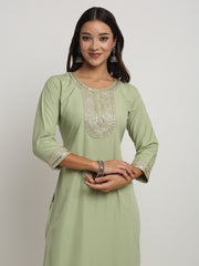 Green Sequence worked Premium Kurta Set