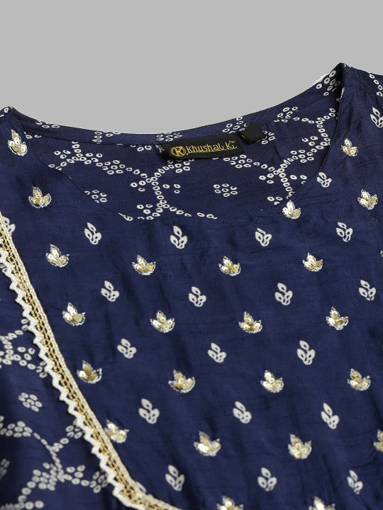 Ethnic Motifs Printed Sequinned Kurta with Palazzos & Dupatta-4
