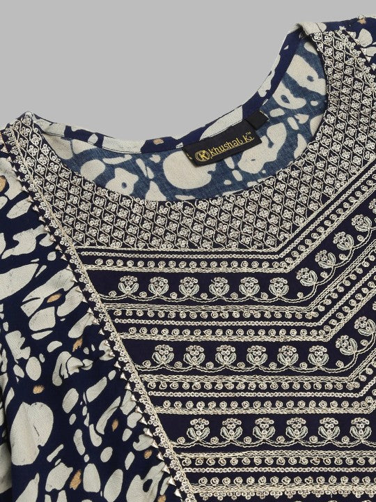 Printed Empire Thread Work Kurta with Palazzos & With Dupatta-2