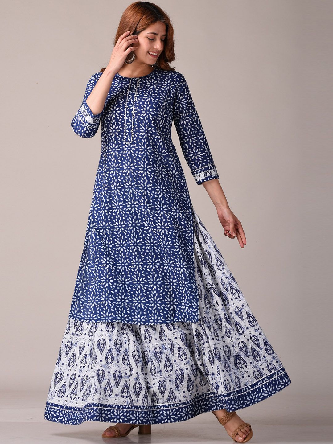 Ethnic Motifs Printed Regular Gotta Patti Pure Cotton Kurta with Skirt-4