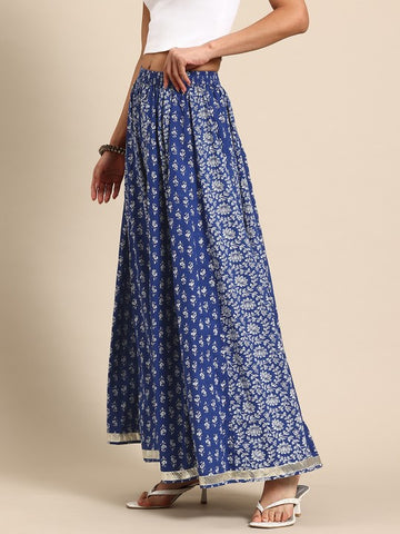 Floral Printed Pure Cotton Flared Maxi Skirt