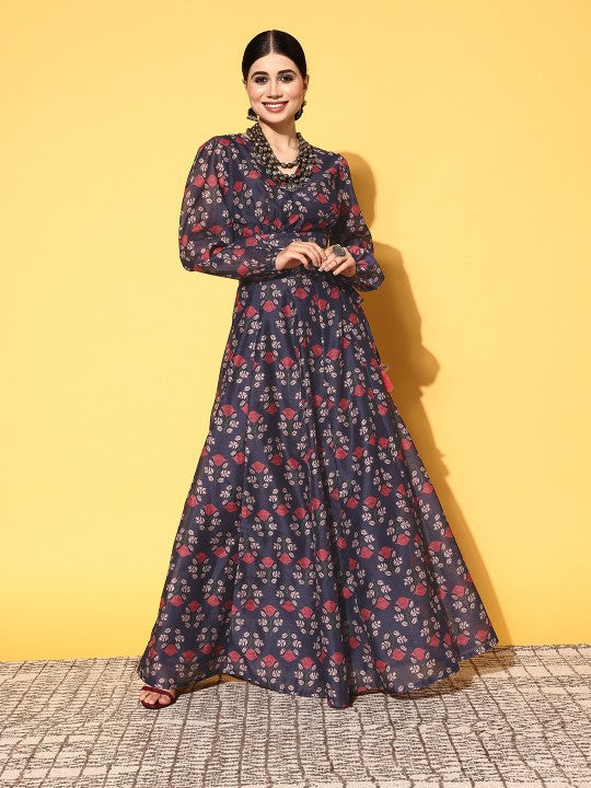 Navy Blue Printed Ready to Wear Lehenga Choli-1