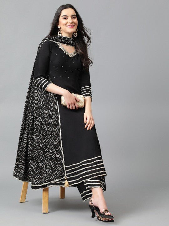 Women Regular Gotta Patti Kurta with Trousers & With Dupatta-6