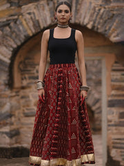 Anayna Women Printed A-Line Flared Cotton Maxi Skirt