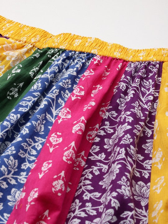 Floral Printed Pure Cotton Flared Maxi Skirt-5