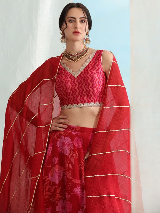 Printed Ready To Wear Lehenga & Blouse With Dupatta-3