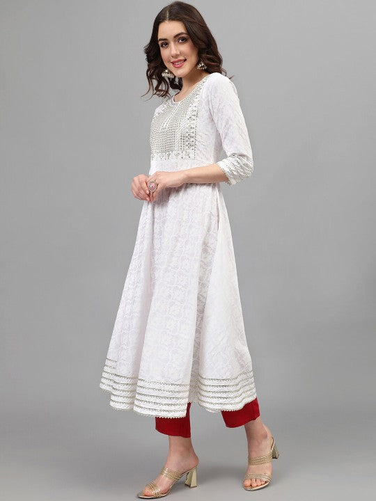 Women Ethnic Motifs Printed Regular Thread Work Kurta with Trousers & With Dupatta