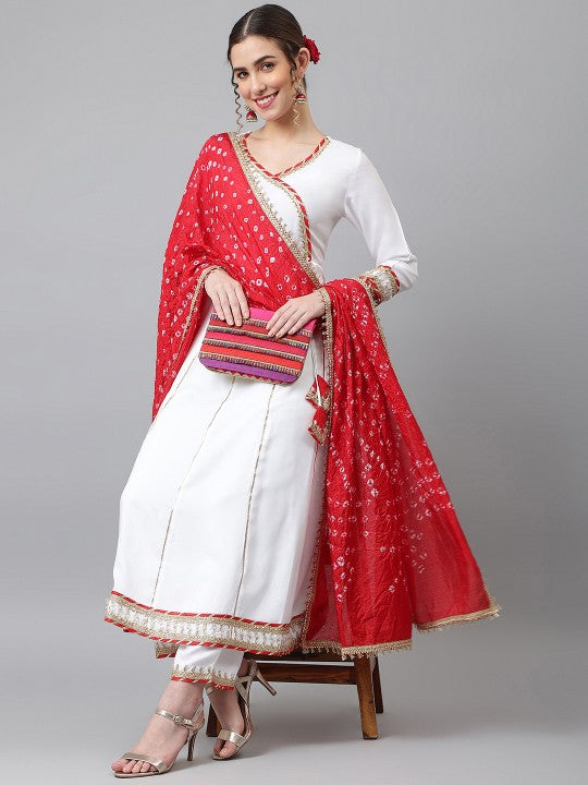 Women White Angrakha Kurta with Palazzos & With Dupatta-1