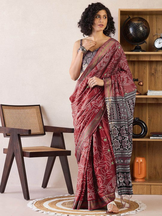 Bandhani Printed Ready to Wear Bagru Sarees-1