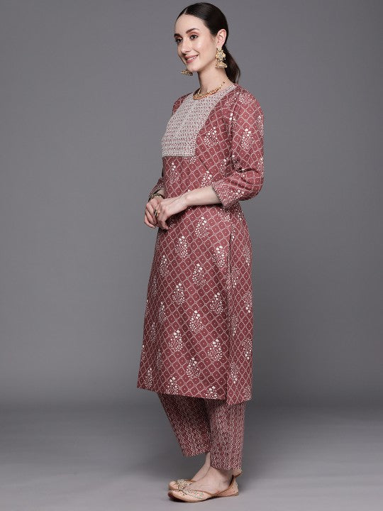 Bandhani Printed Regular Thread Work Pure Cotton Kurta With Trousers & Dupatta-4