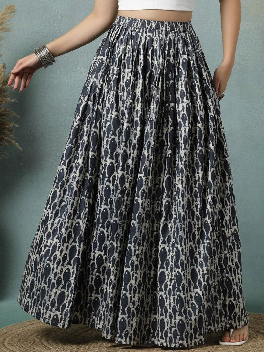 Procian Printed Cotton Flared Maxi Skirt-1