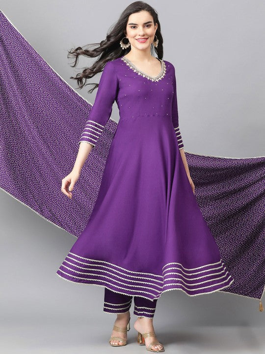 Women Regular Gotta Patti Kurta with Trousers & With Dupatta