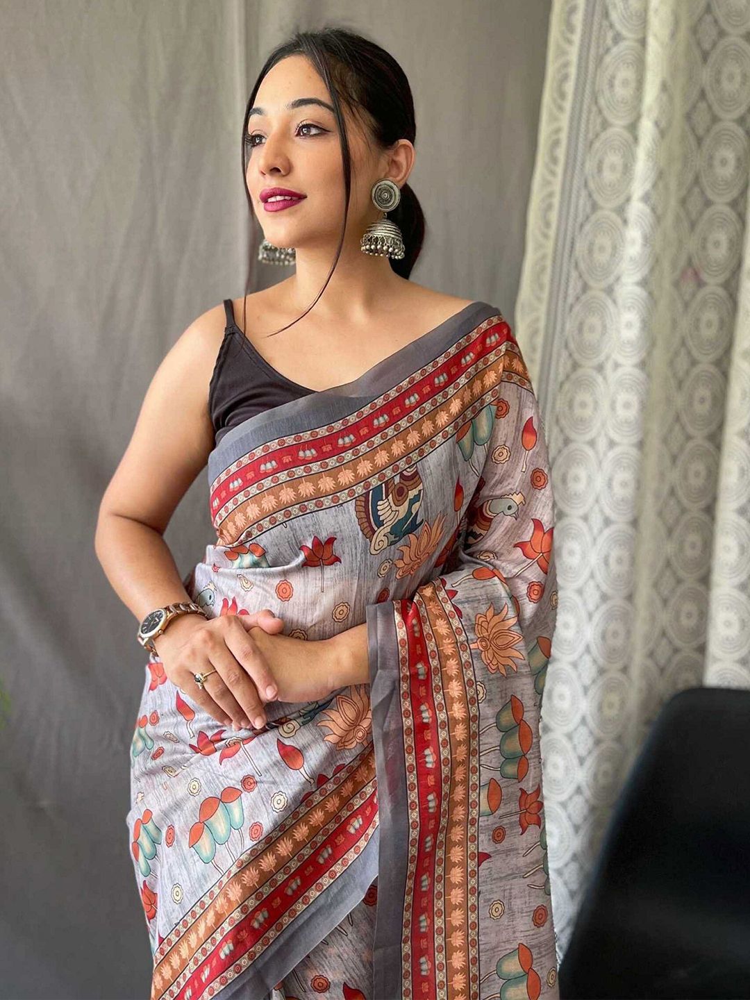 Cotton Bend Kalamkari Saree With Tassel-6