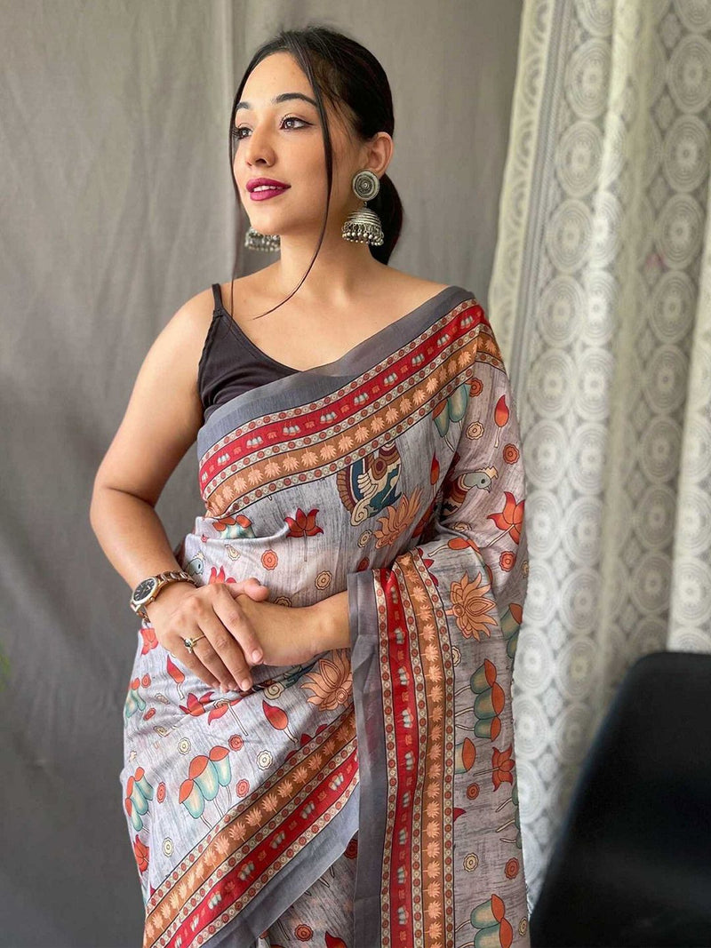 Cotton Bend Kalamkari Saree With Tassel-6
