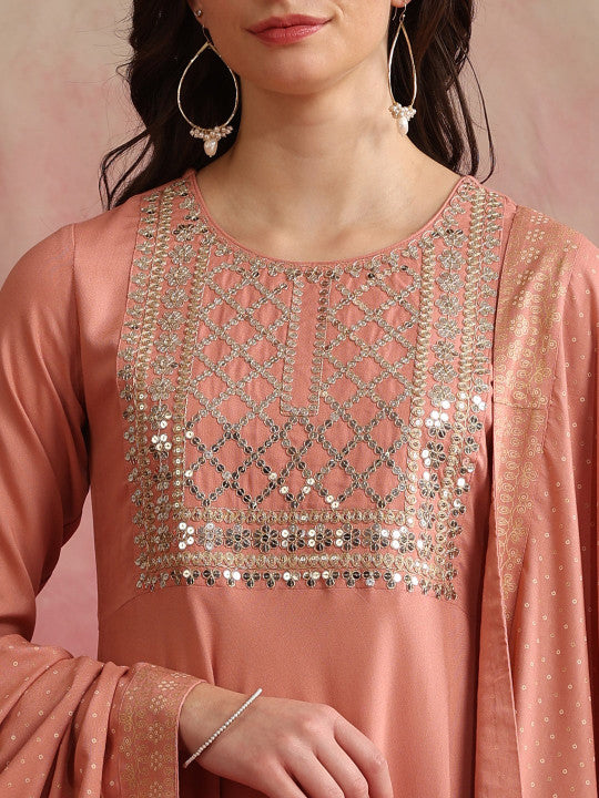 Embroidered Regular Sequinned Kurta with Palazzos & Dupatta-12