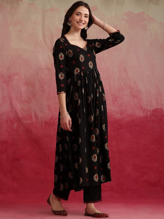 Ethnic Motifs Printed Anarkali Kurta With Palazzos & Dupatta-2