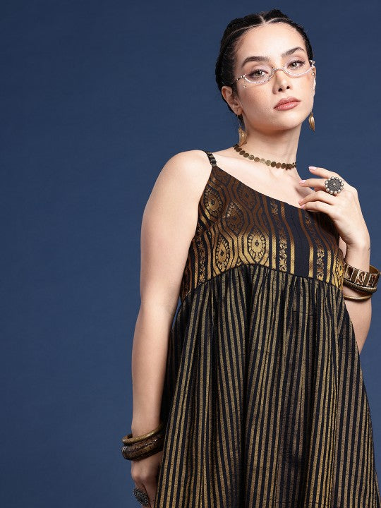 Striped Shoulder Straps Woven Legacy Ethnic Dresses-3